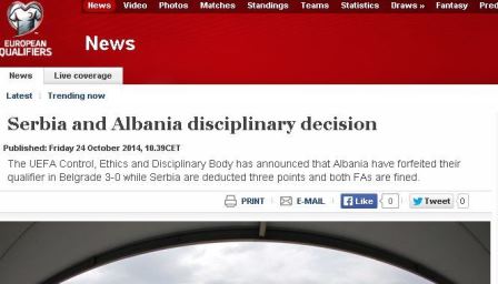 Shqiperia humb 3-0 ne tavoline, Serbia nuk i merr piket